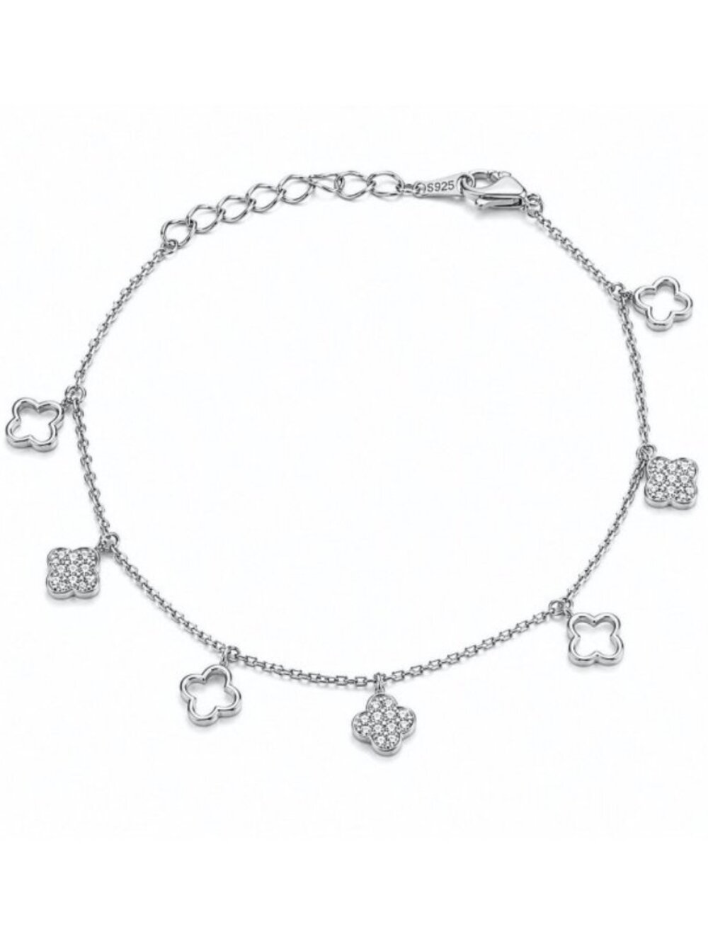 NWT Kylie Clover Charm Bracelet // Sterling Silver + CZ Pavé